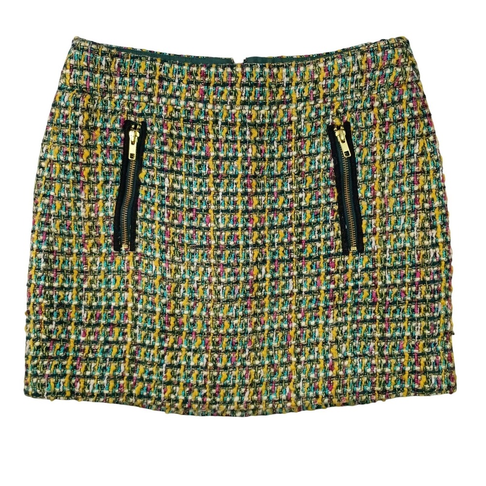J Crew Women's 2 Colorful Tweed Mini Skirt Zipper Pockets Preppy Casual Lined